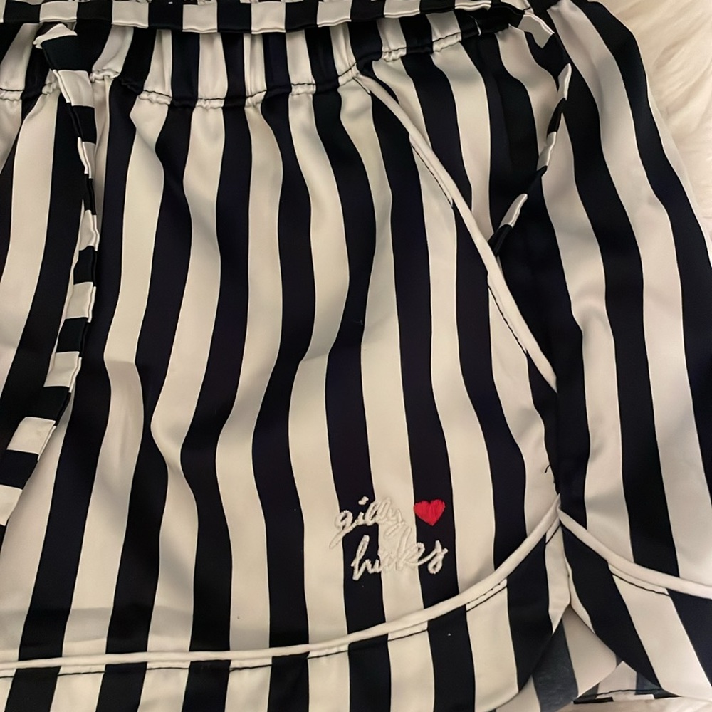 NWOT Gilly Hicks Satin Navy Blue and White Striped Sleep Shorts